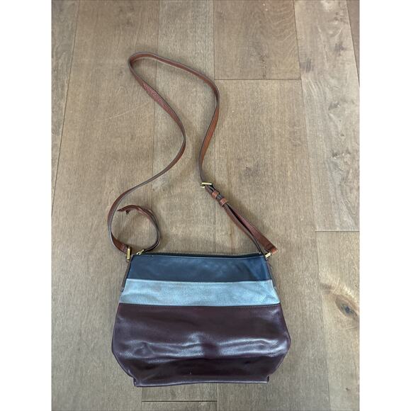 Fossil Crossbody Bag Multicolor Striped Leather Top-Zip 10x8x1.5 - Picture 1 of 8